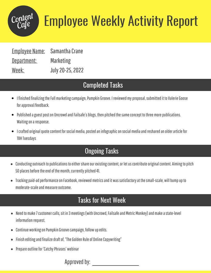 Employee Weekly Report Throughout Marketing Weekly Report Template
