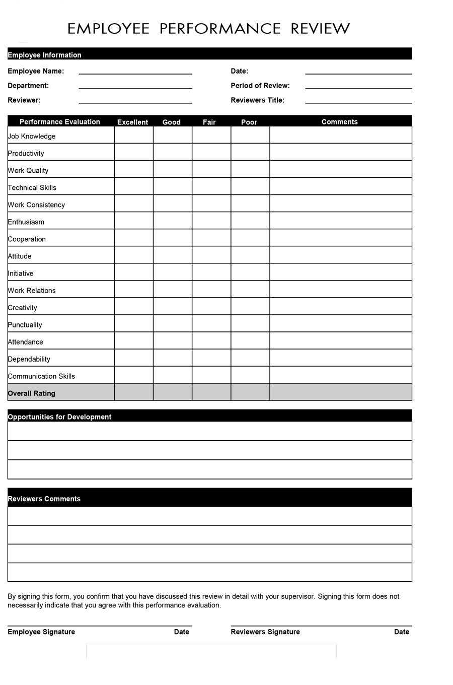 Employment Performance Evaluation Forms – Dalep.midnightpig.co Pertaining To Blank Evaluation Form Template
