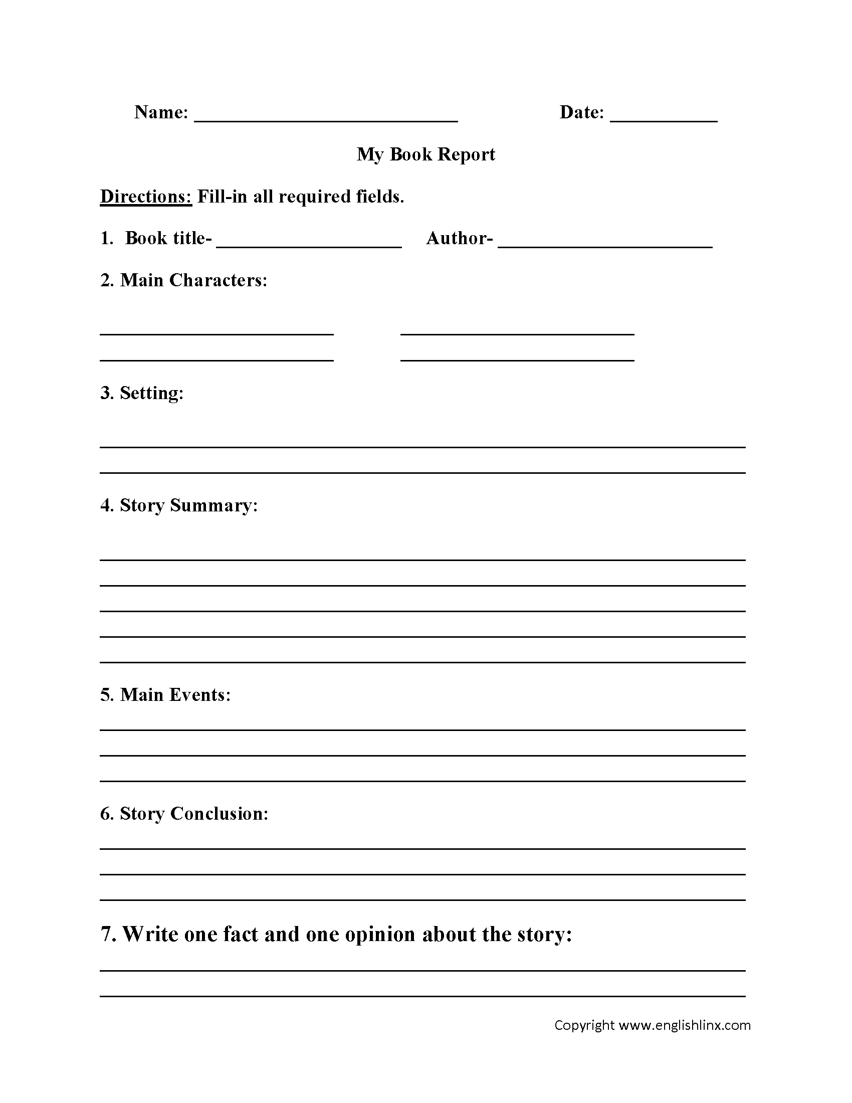 Englishlinx | Book Report Worksheets In Middle School Book Report Template