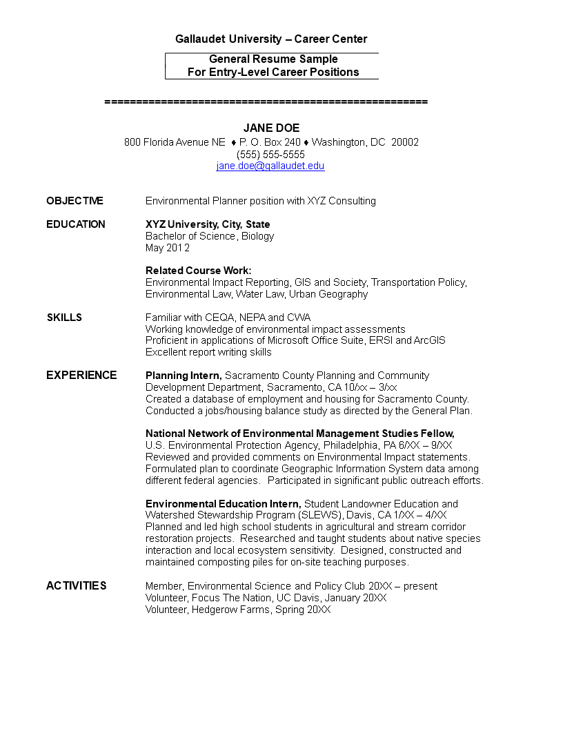 Environmental Entry Level Resume | Templates At Intended For Environmental Impact Report Template