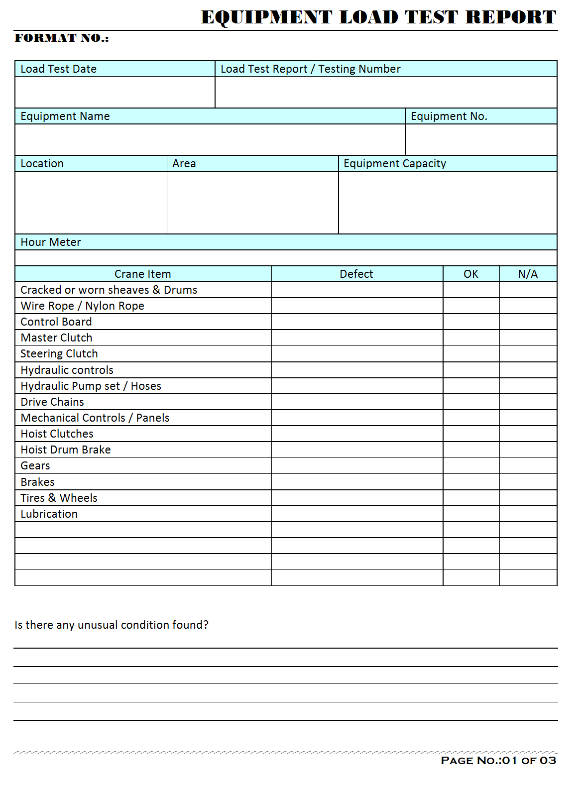 Equipment Load Test Report – Inside Acceptance Test Report Template