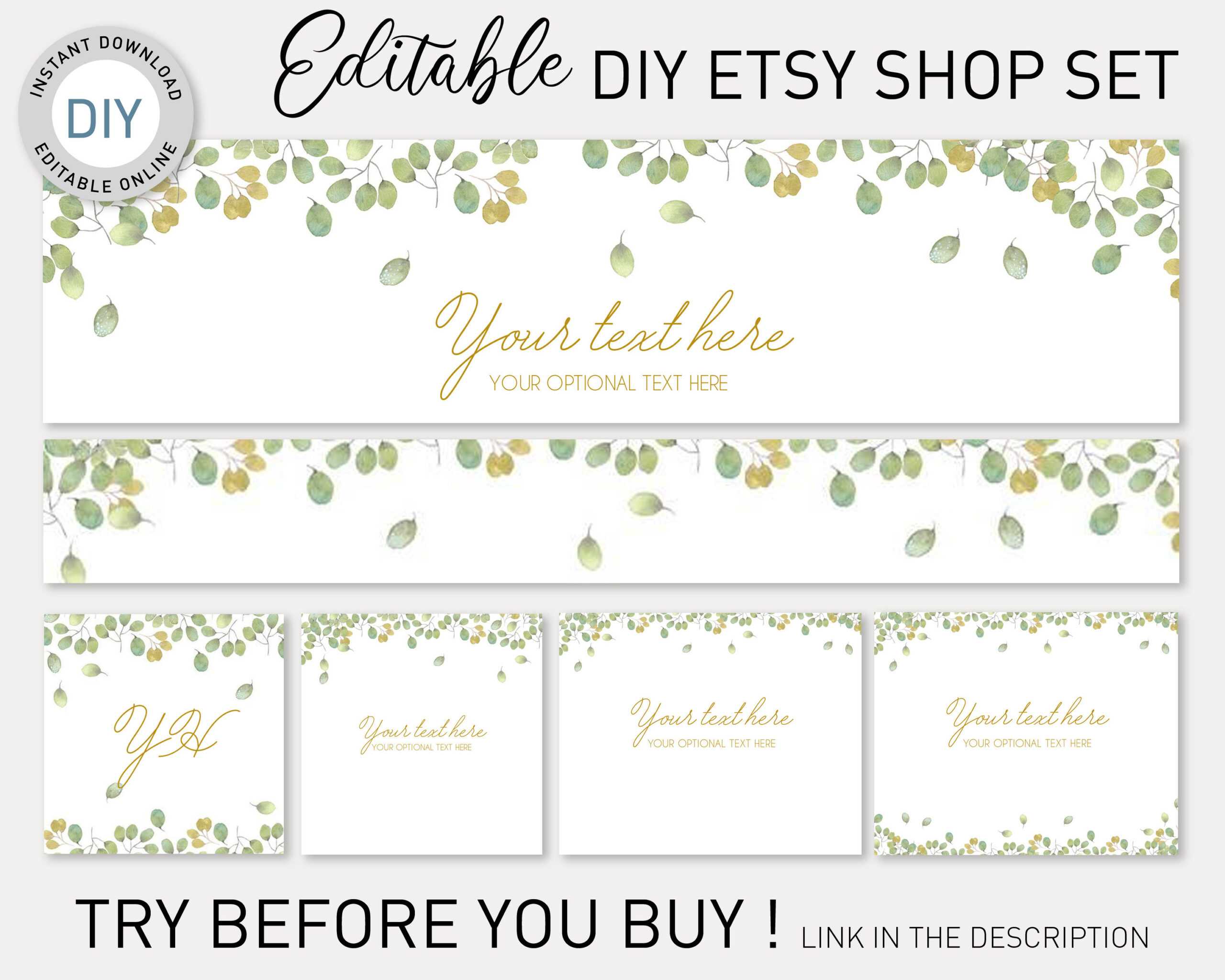 Etsy Banner Diy Template, Green Watercolor Leaves Etsy Branding Kit, Etsy  Shop Graphics, Shop Template, Etsy Cover Image, Templett Etsy Shop Regarding Etsy Banner Template