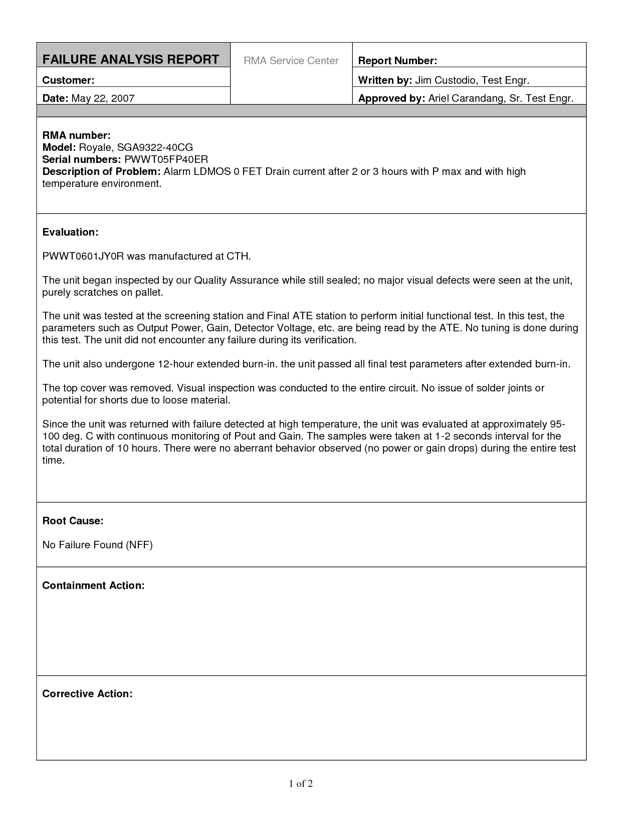 Excellent Failure Analysis Report Writtenjimcustodio34 For Post Event Evaluation Report Template