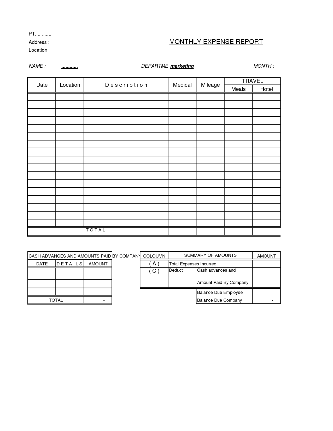 Expense Report Form And Samples For Your Inspirations Intended For Monthly Expense Report Template Excel
