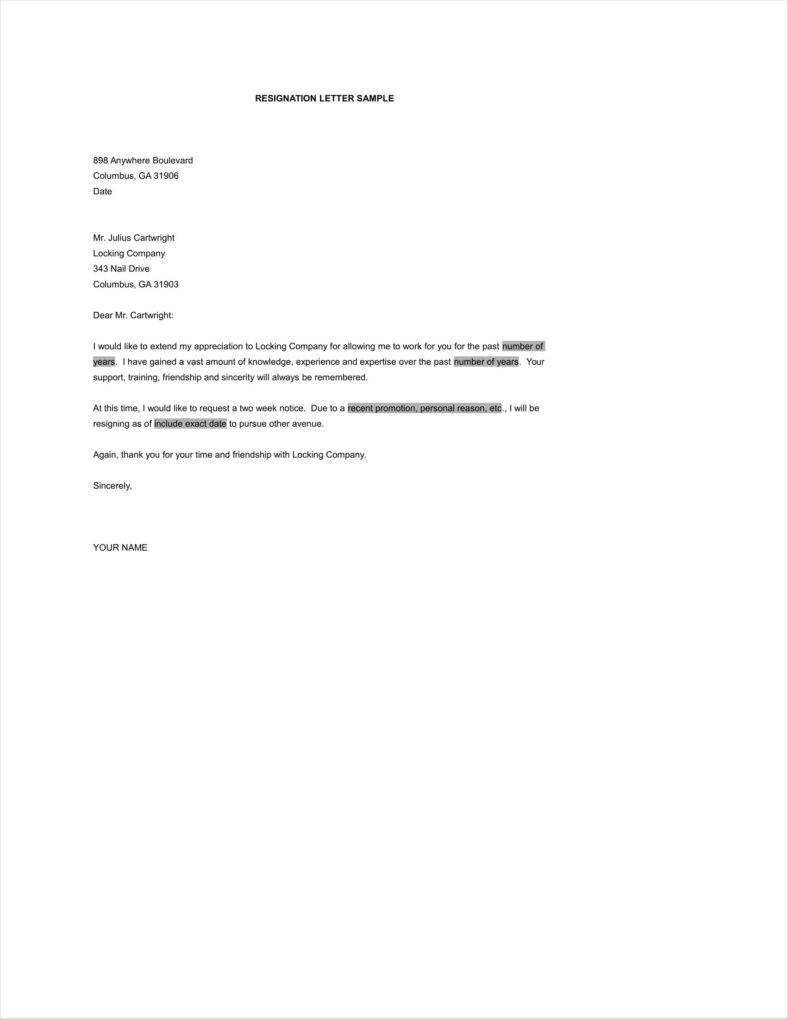 F7B0A3A Resignation Letter Resignation Letter Template Free In 2 Weeks Notice Template Word