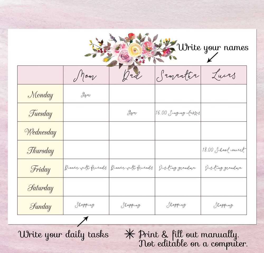 Family Timetable Schedule Template Budget Printable Blank With Blank Workout Schedule Template