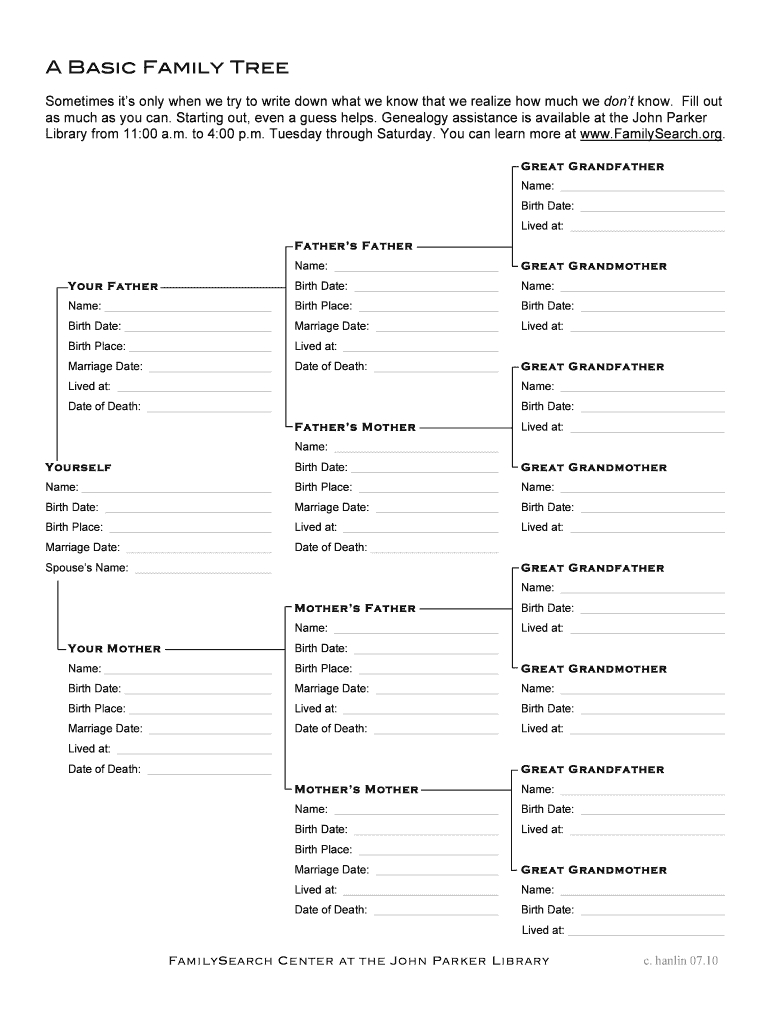 Family Tree Template – Fill Online, Printable, Fillable For Fill In The Blank Family Tree Template