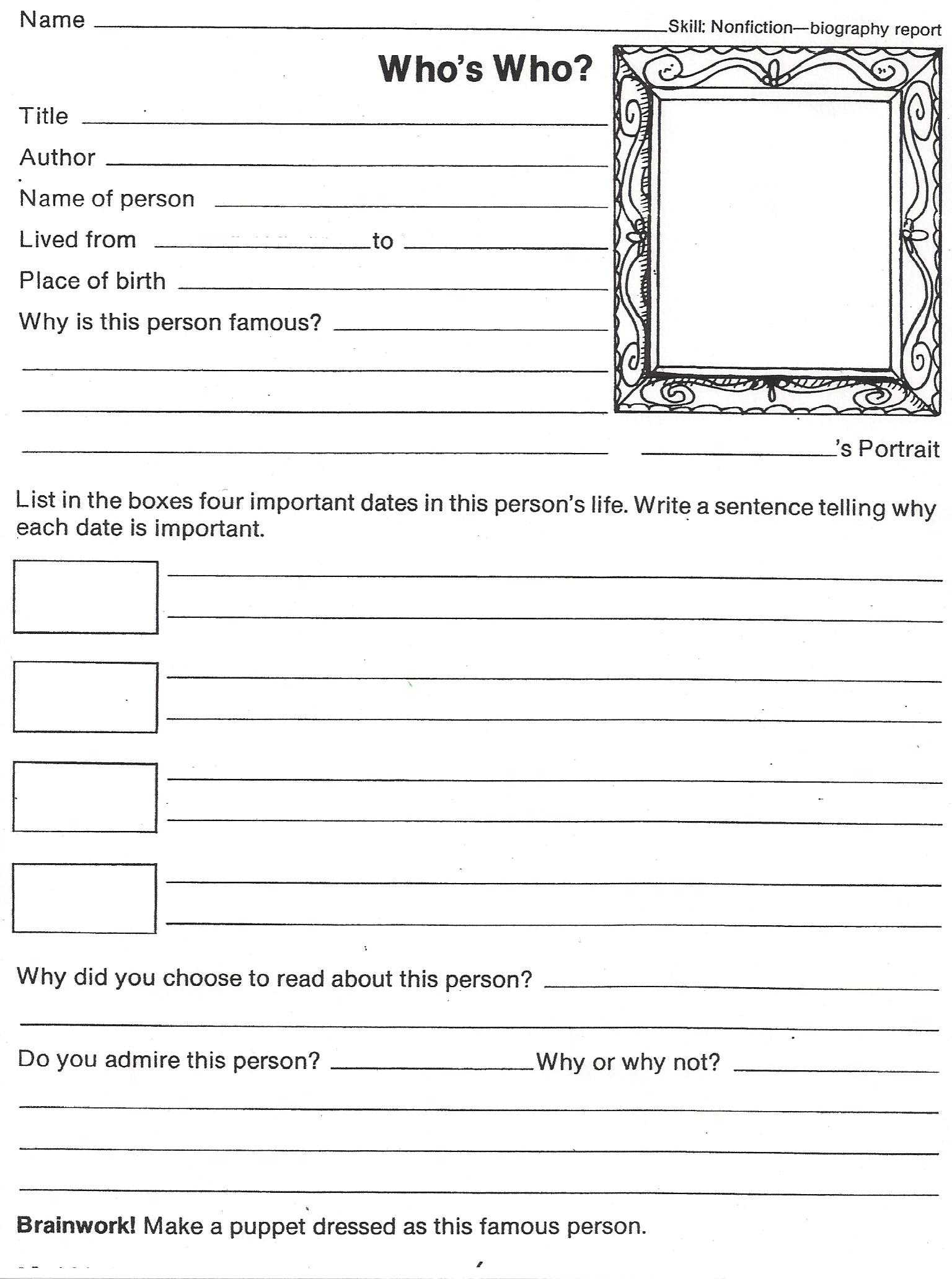 Famous Person Report Worksheet | Printable Worksheets And Intended For Biography Book Report Template