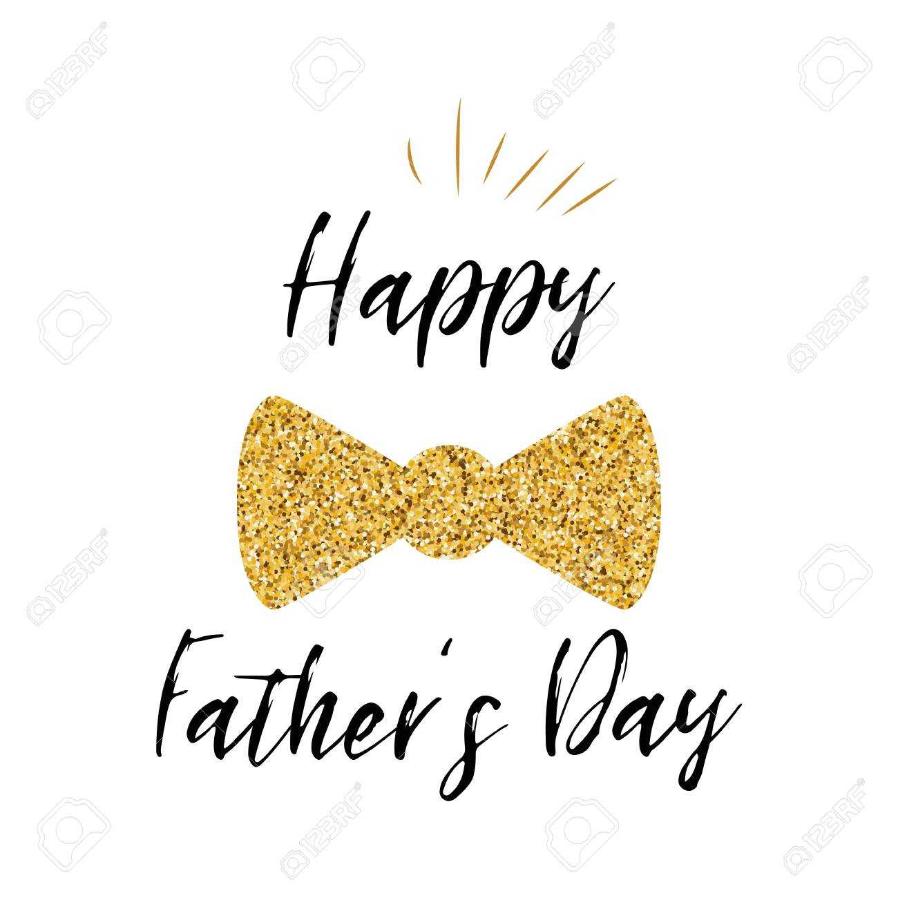 Father's Day Banner Design With Lettering, Golden Bow Tie Butterfly In Tie Banner Template