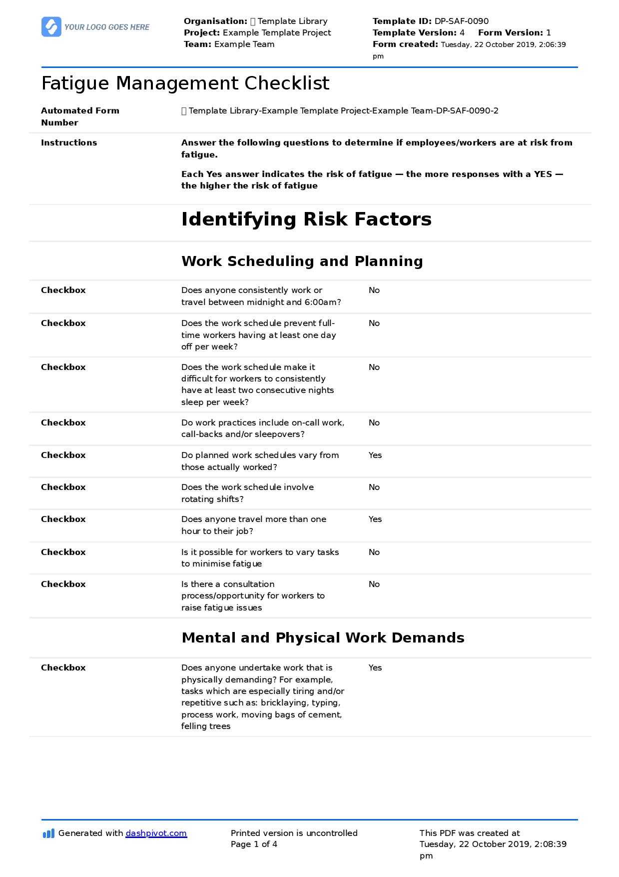 Fatigue Management Report Template (Free & Better Than Pdf) With Regard To It Management Report Template