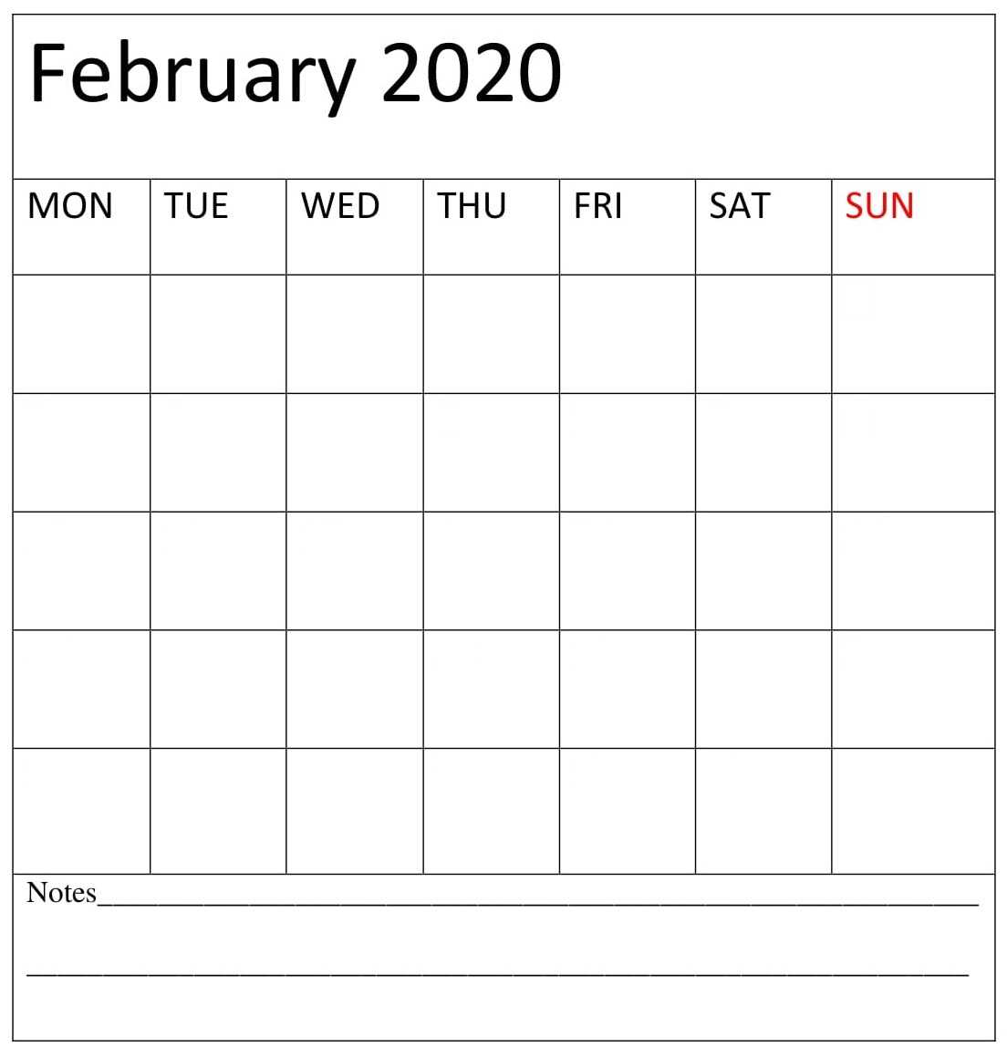 February 2020 Blank Calendar Free Printable – Latest Throughout Blank Calander Template