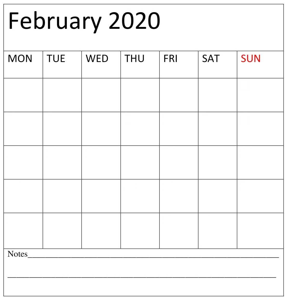 February 2020 Blank Calendar Free Printable – Latest With Regard To Blank Calender Template