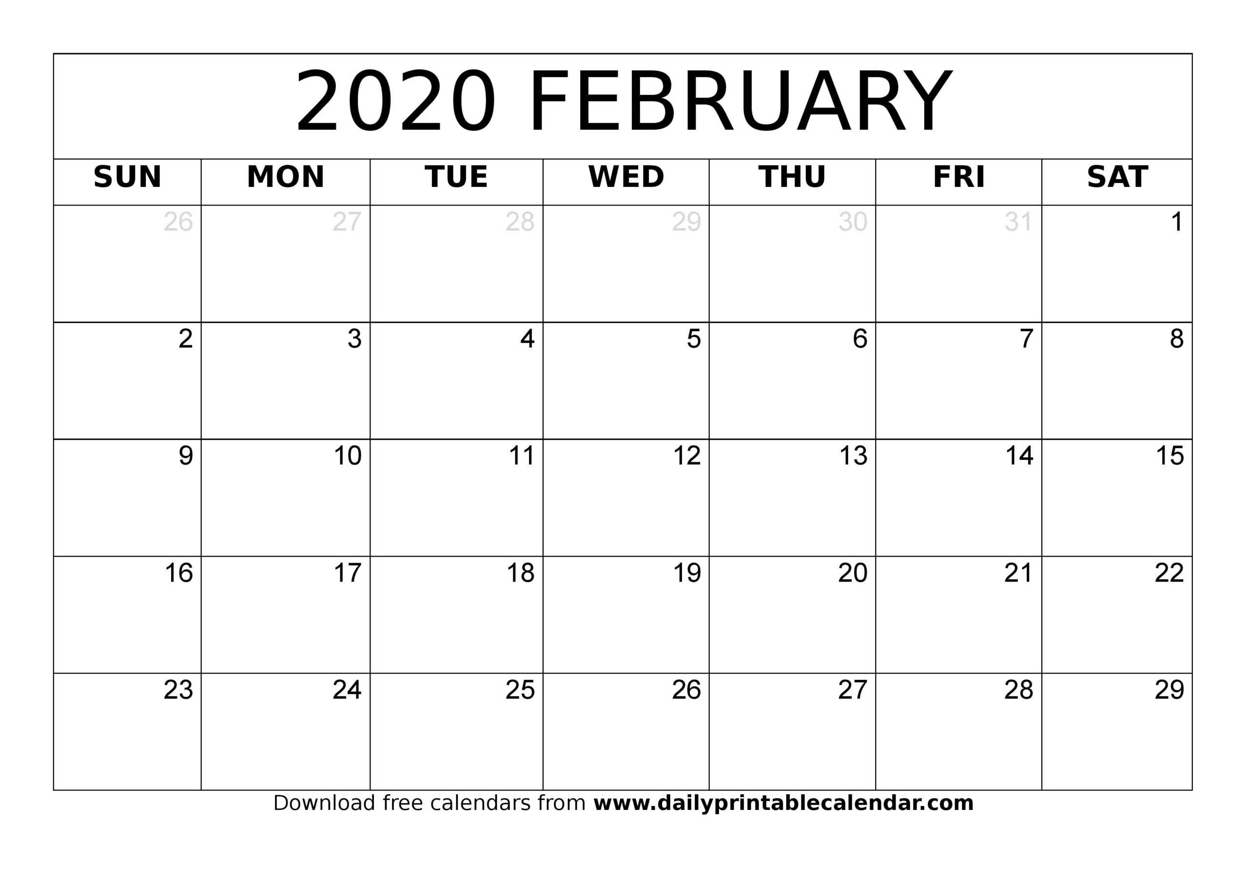 February 2020 Calendar Printable – Blank Templates – 2020 Regarding Blank Activity Calendar Template