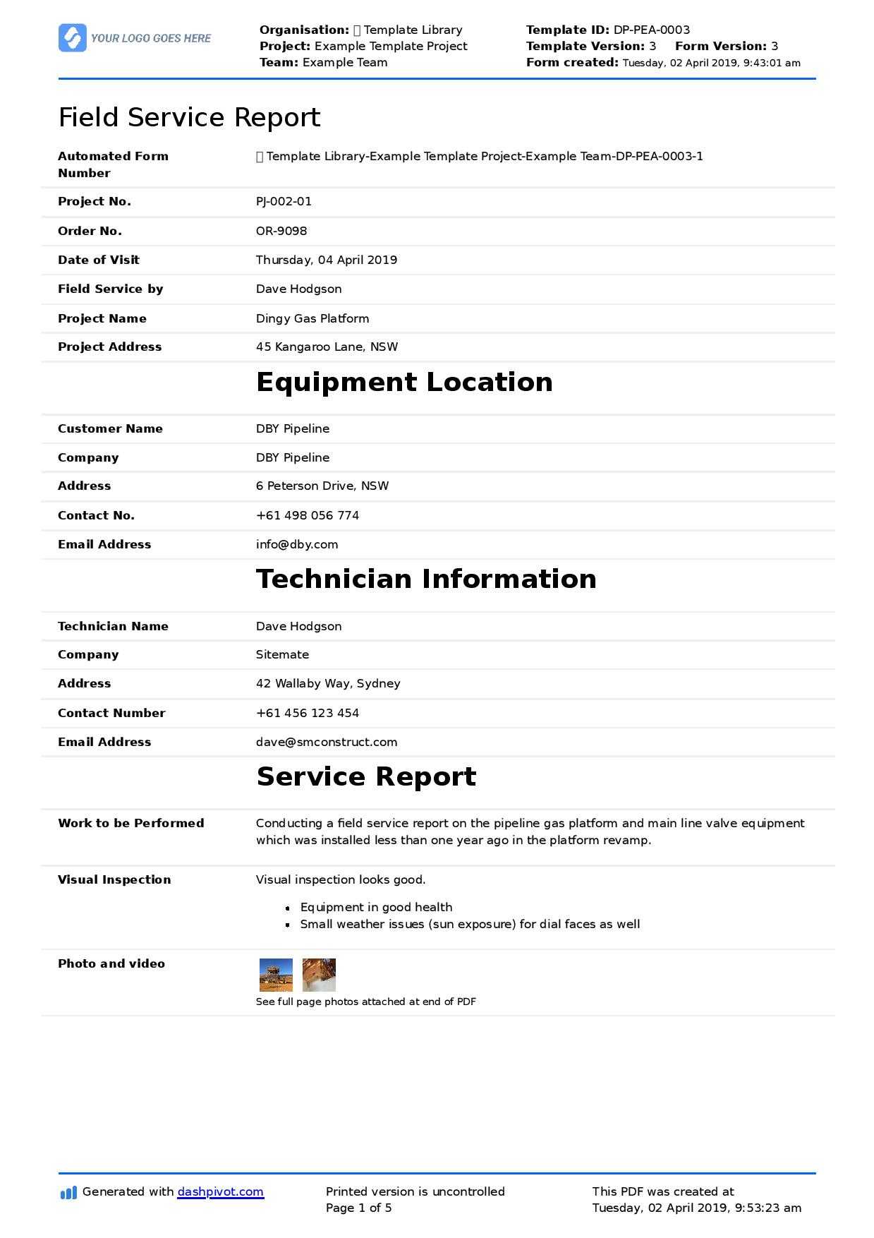 Field Service Report Template (Better Format Than Word Within Technical Service Report Template