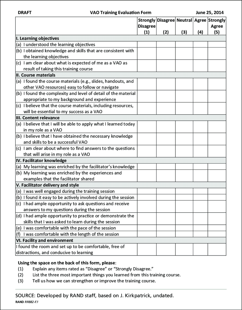 Figure F.1 Proposed Training Evaluation Form, Page 1 Inside Training Evaluation Report Template