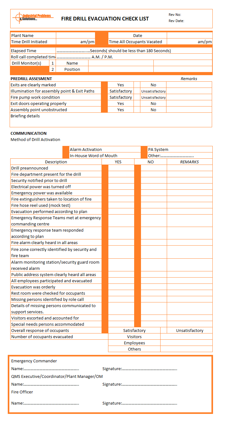 Fire Drill Evacuation Checklist Format Intended For Fire Evacuation Drill Report Template