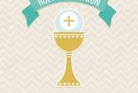 First Holy Communion Card Template In Cream And Aqua With Copy.. in First Holy Communion Banner Templates