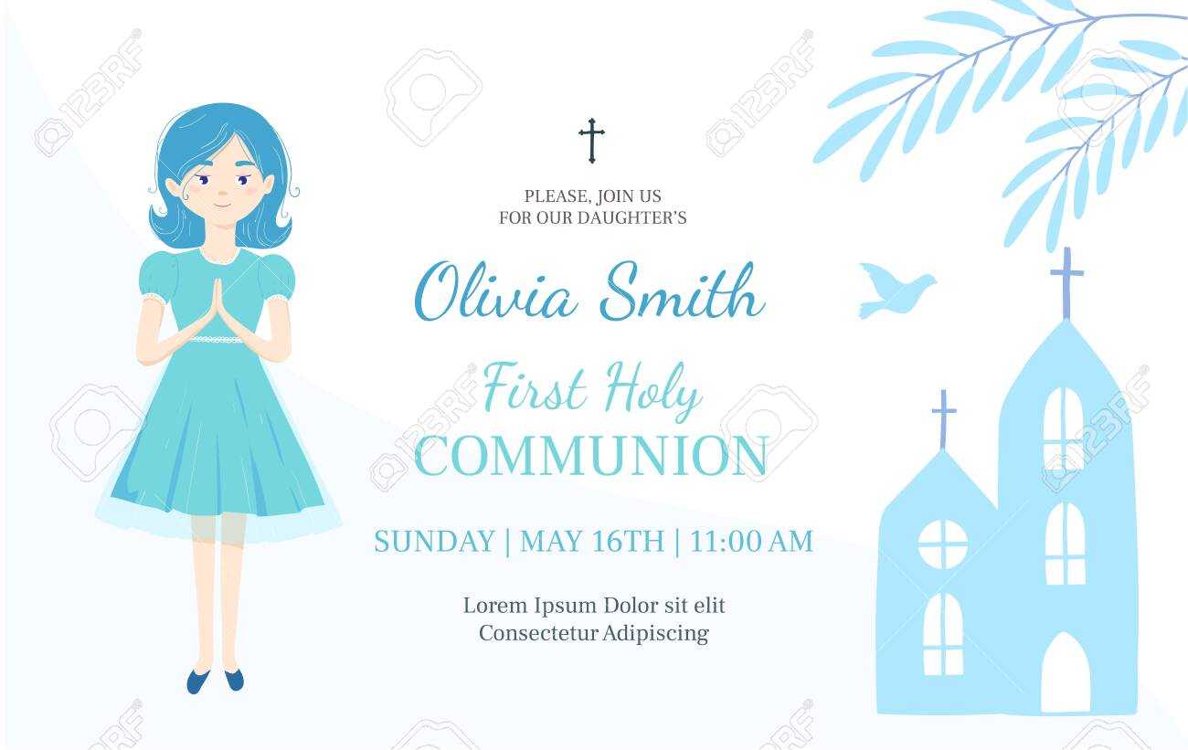 First Holy Communion Invitation Design Template. Christian Girl.. With First Holy Communion Banner Templates