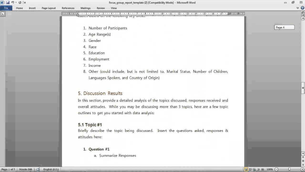 Focus Group Report Template Throughout Focus Group Discussion Report Template