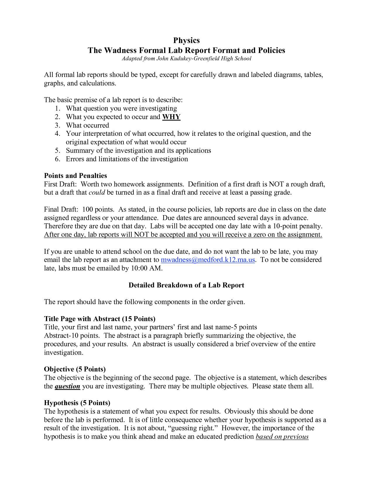 Formal Lab Report Template Physics : Biological Science Intended For Science Lab Report Template