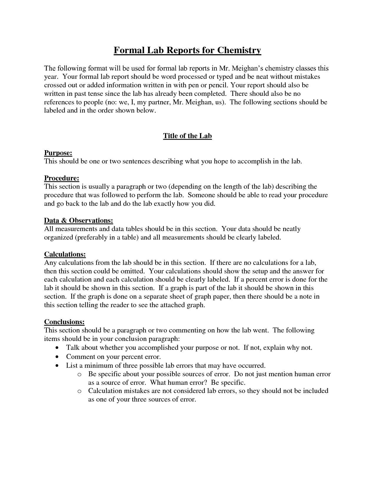 Formal Lab Reports For Chemistry : Biological Science In Chemistry Lab Report Template