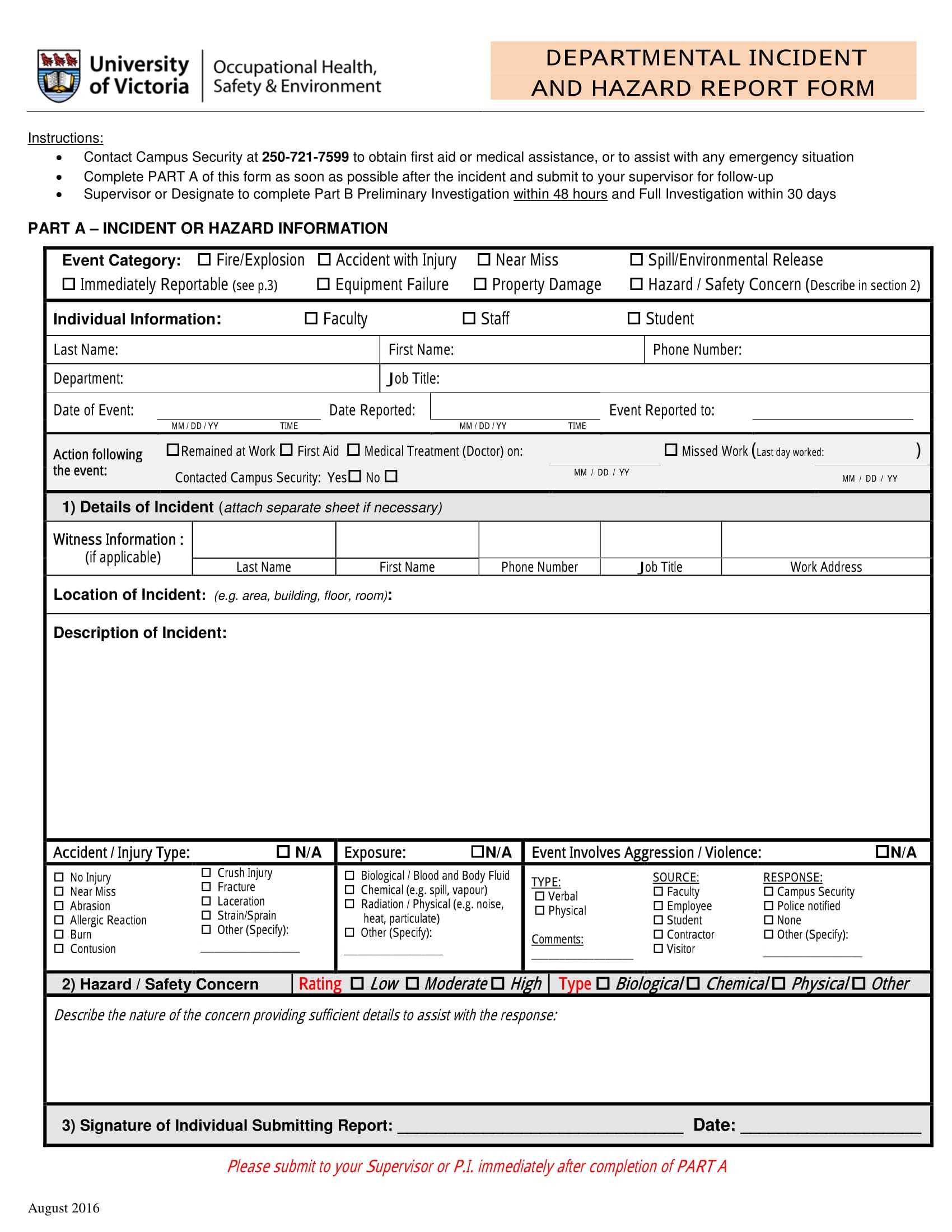 Free 13+ Hazard Report Forms In Ms Word | Pdf Throughout Incident Hazard Report Form Template