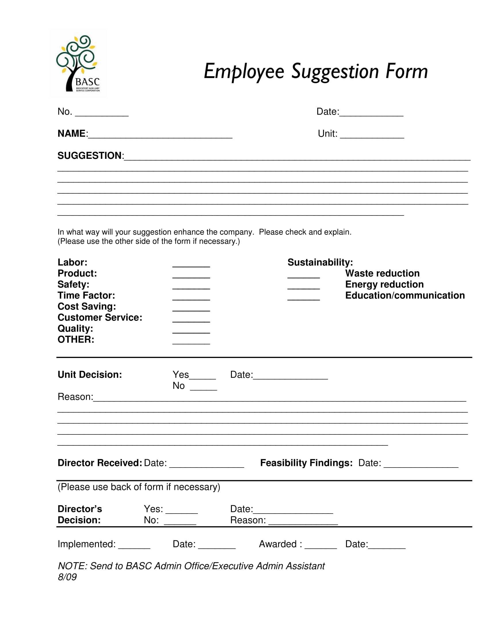 Free 14+ Employee Suggestion Forms In Ms Word | Excel | Pdf Pertaining To Word Employee Suggestion Form Template