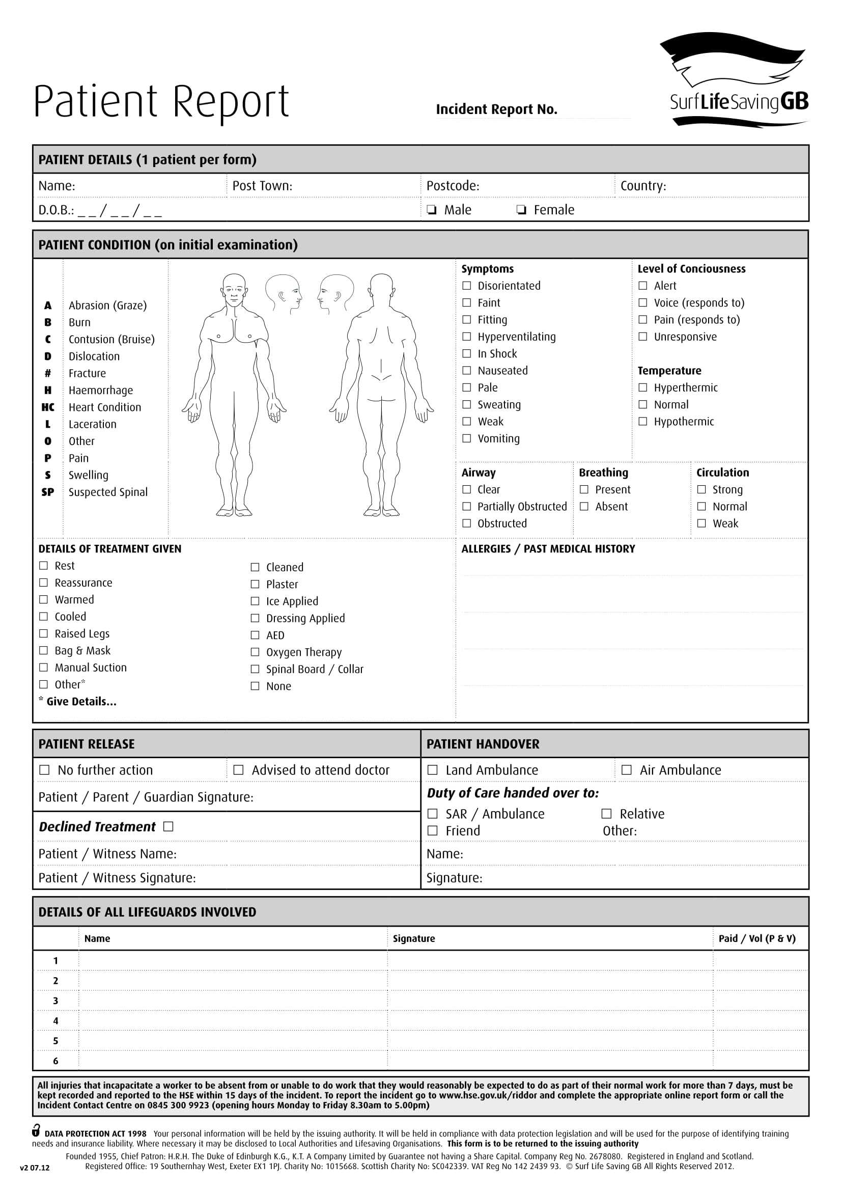 Free 14+ Patient Report Forms In Pdf | Ms Word With Regard To Generic Incident Report Template