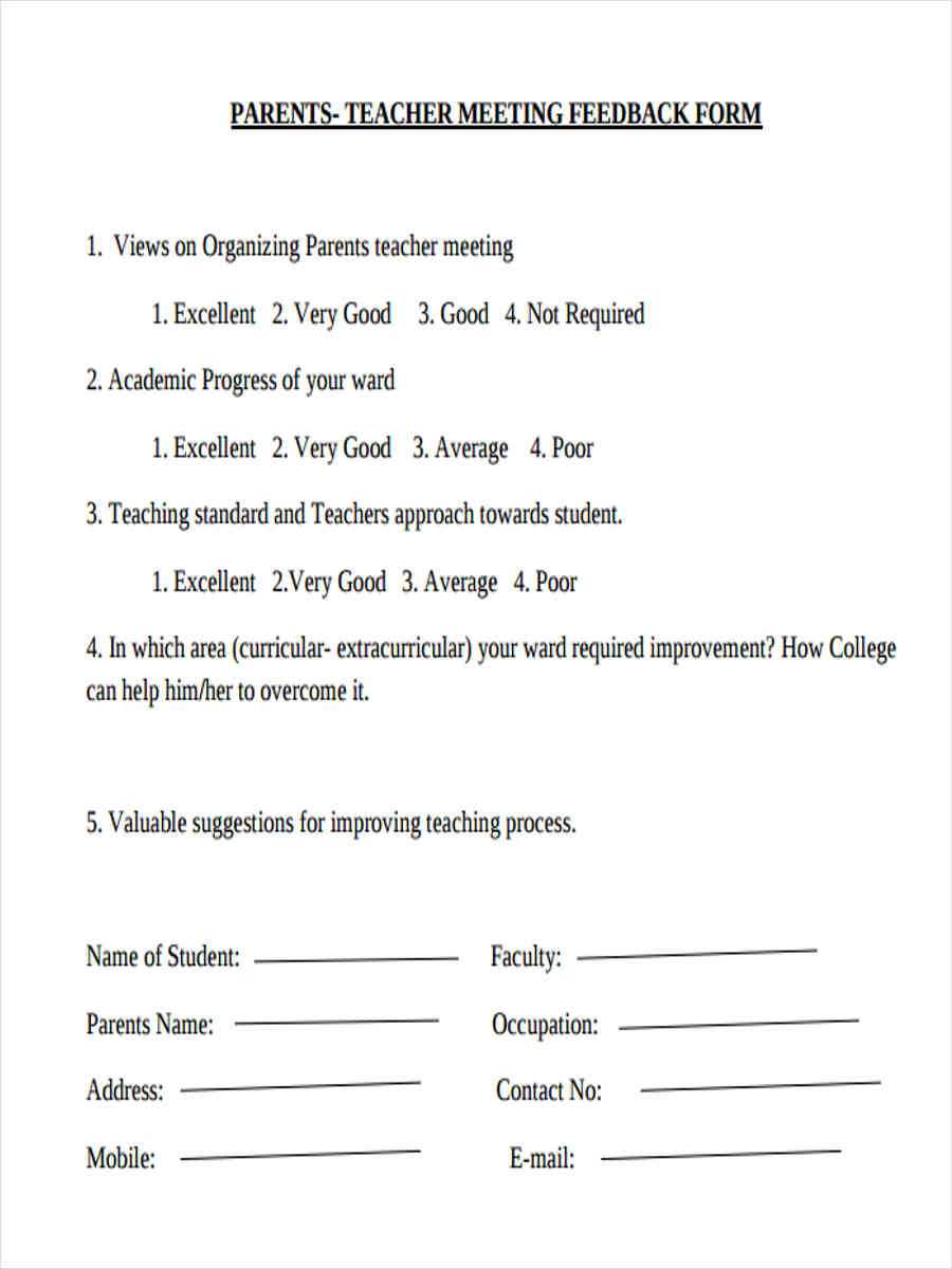 Free 14+ Sample Teacher Feedback Forms In Pdf | Ms Word Throughout Student Feedback Form Template Word