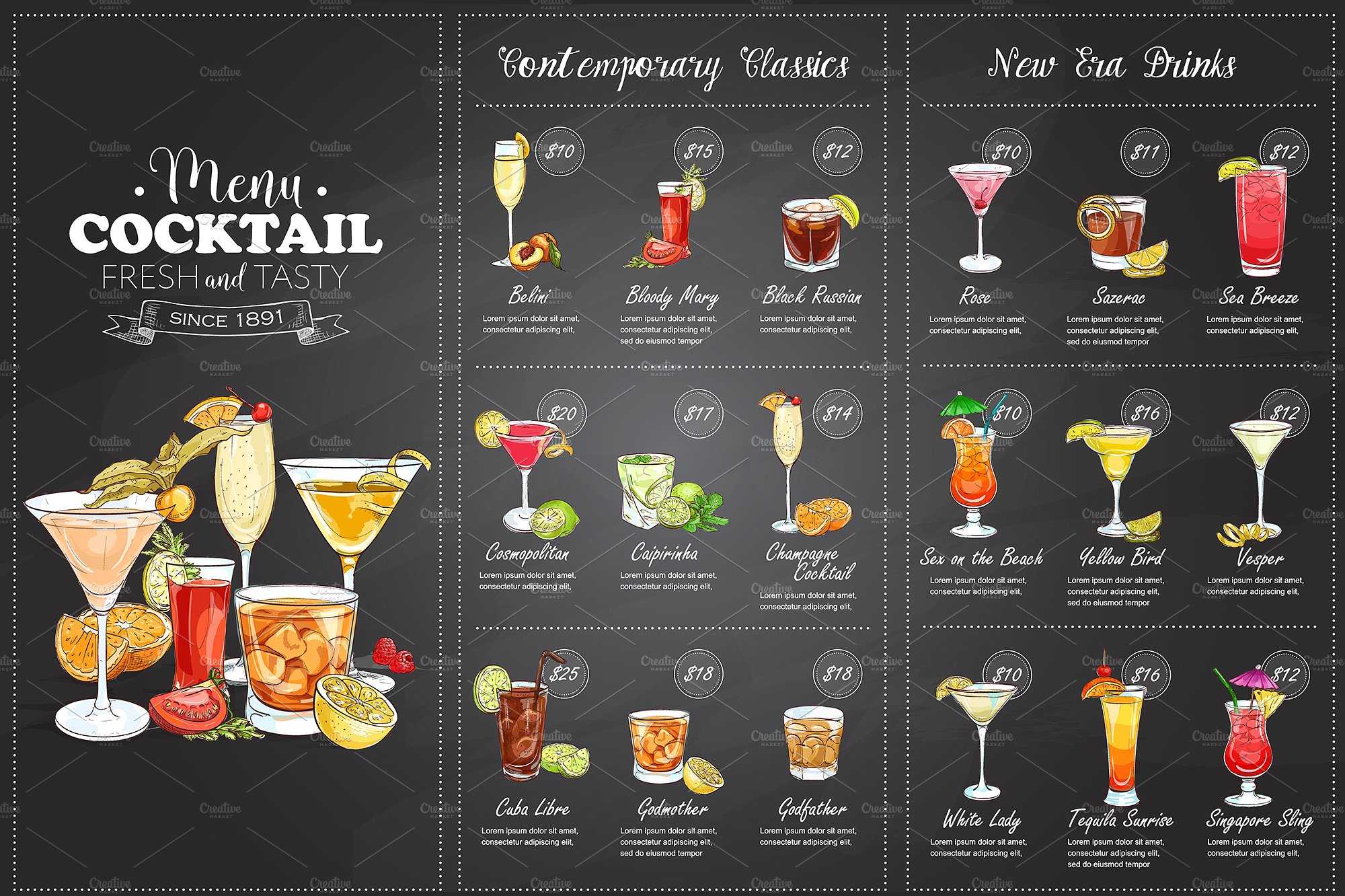 Free 18+ Cocktail Menu Examples In Psd | Ai | Eps Vector For Cocktail Menu Template Word Free