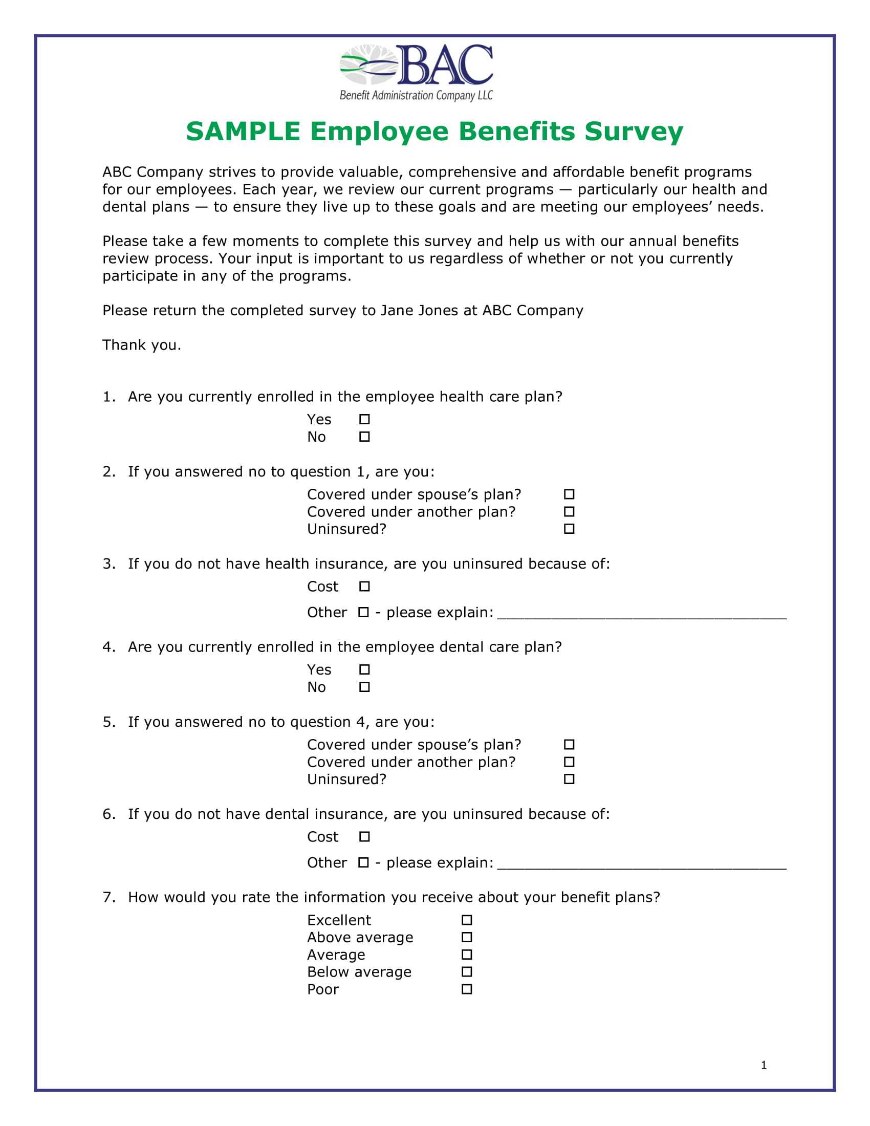 Free 2+ Employee Benefits Survey Forms In Pdf | Ms Word Inside Employee Satisfaction Survey Template Word