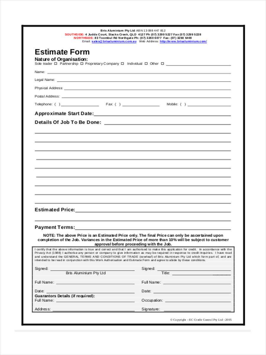 Free 38+ Sample Estimate Forms In Pdf | Ms Word Regarding Blank Estimate Form Template