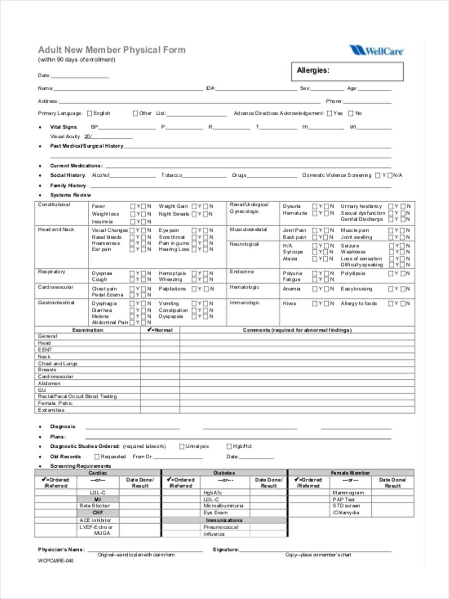 Free 5+ Adult Physical Forms In Pdf | Ms Word In History And Physical Template Word