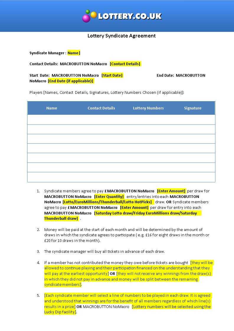 Free 6+ Significance Of Lottery Syndicate Forms In Pdf | Ms Word With Lottery Syndicate Agreement Template Word