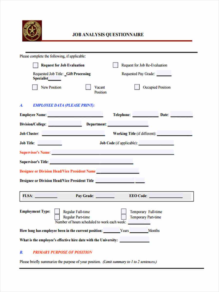 Free 8+ Job Questionnaire Forms In Pdf | Ms Word Pertaining To Questionnaire Design Template Word