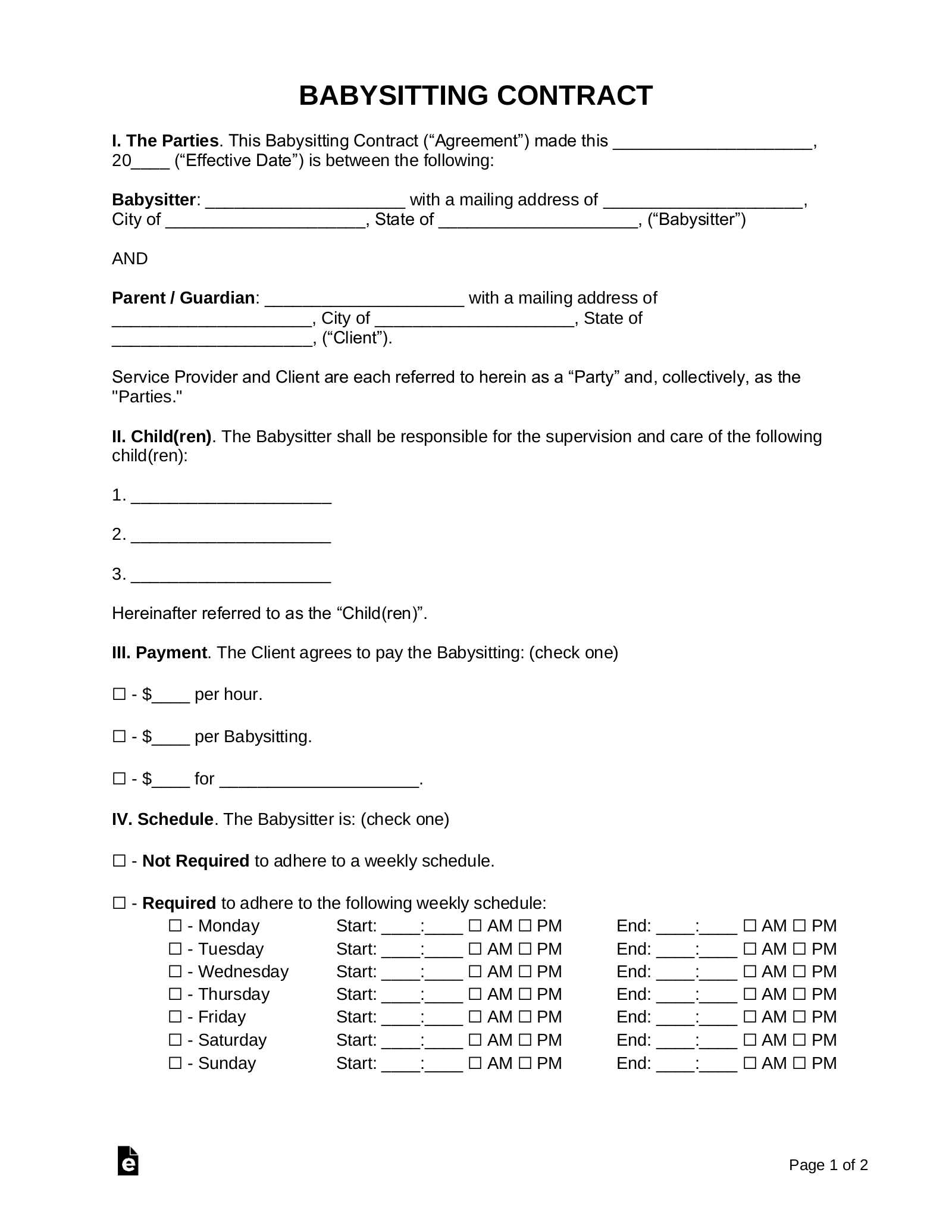 Free Babysitter Contract Template – Samples – Word | Pdf Intended For Nanny Contract Template Word