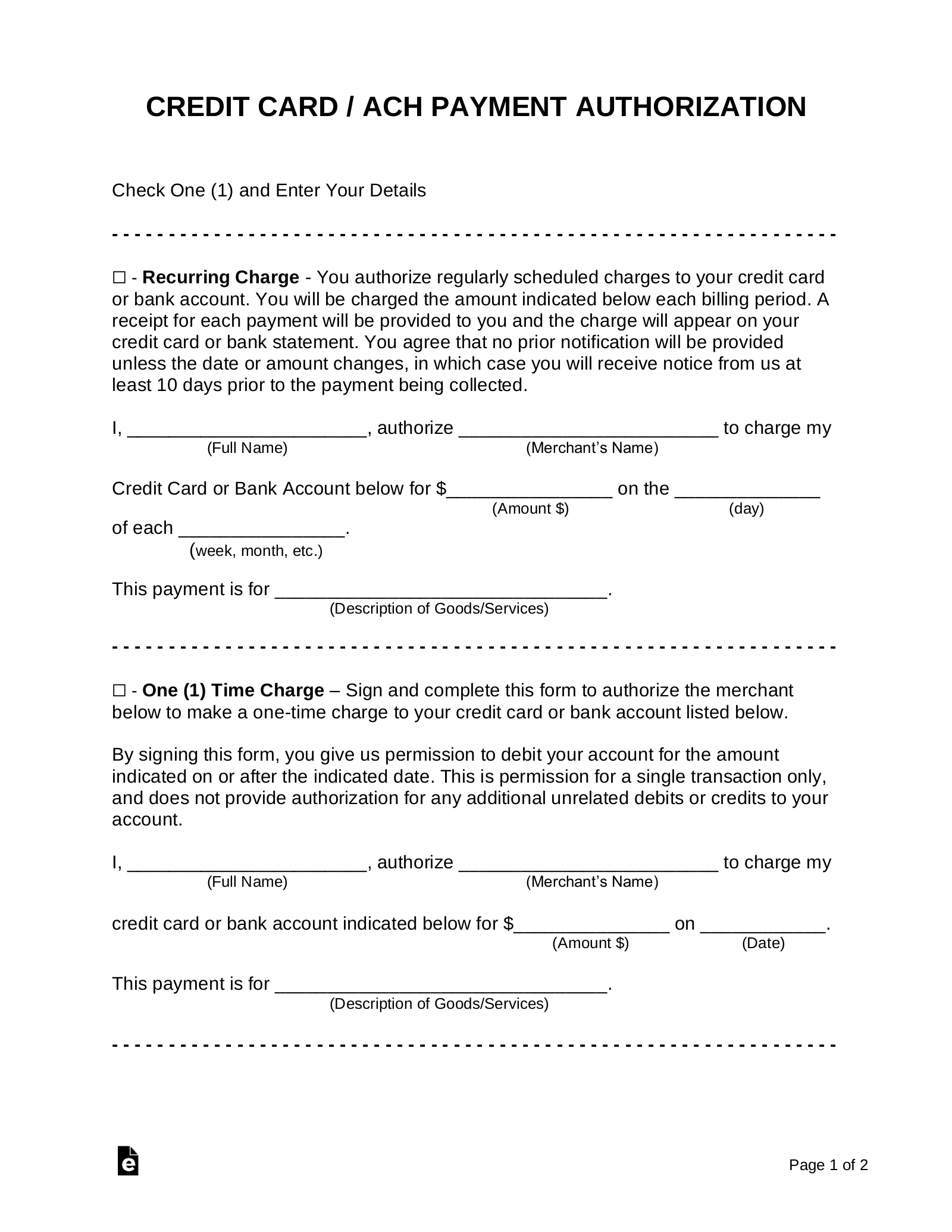 Free Credit Card (Ach) Authorization Forms – Pdf | Word Within Credit Card Authorization Form Template Word
