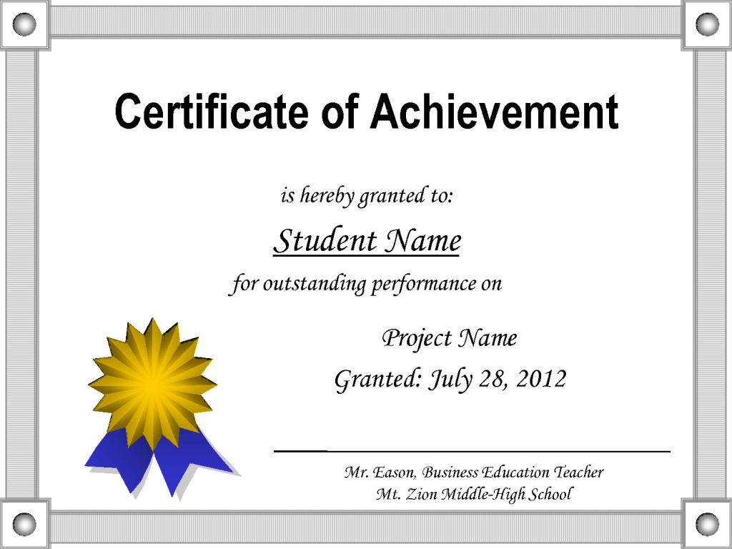 Free Customizable Certificate Of Achievement. Templates For Throughout Blank Certificate Of Achievement Template