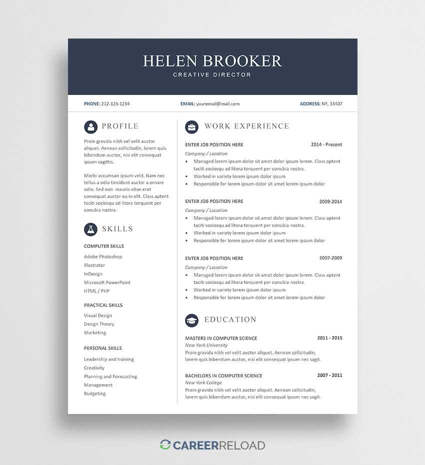 Free Cv Template For Word – Free Download – Career Reload For Free Resume Template Microsoft Word