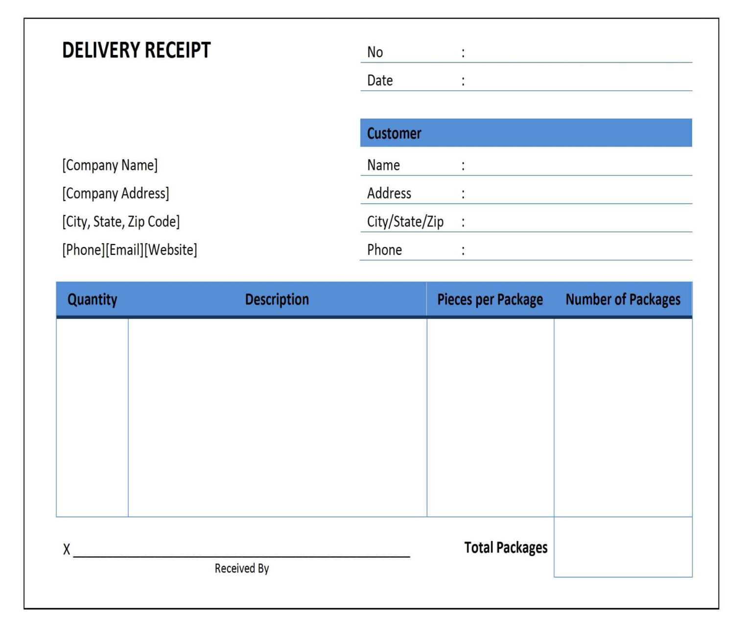 Free Delivery Receipt Template [Pdf, Word Doc & Excel] Regarding Proof