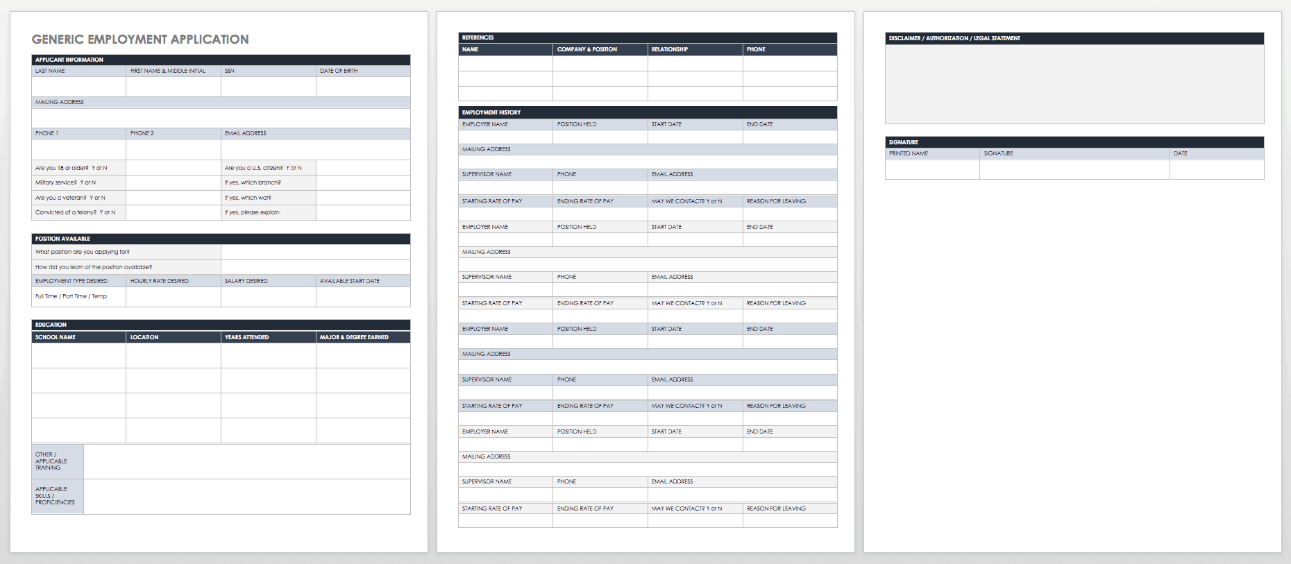 Free Employment Application Templates | Smartsheet Pertaining To Employment Application Template Microsoft Word