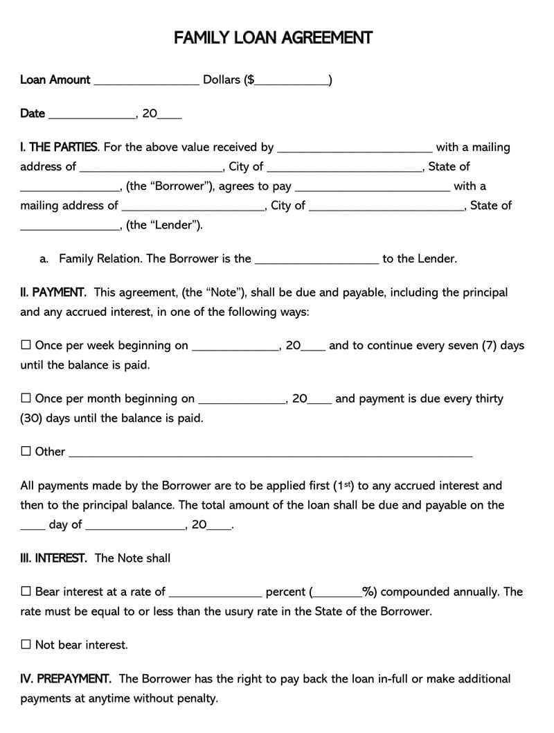 Free Family Loan Agreement Forms And Templates (Word|Pdf) Pertaining To Blank Loan Agreement Template