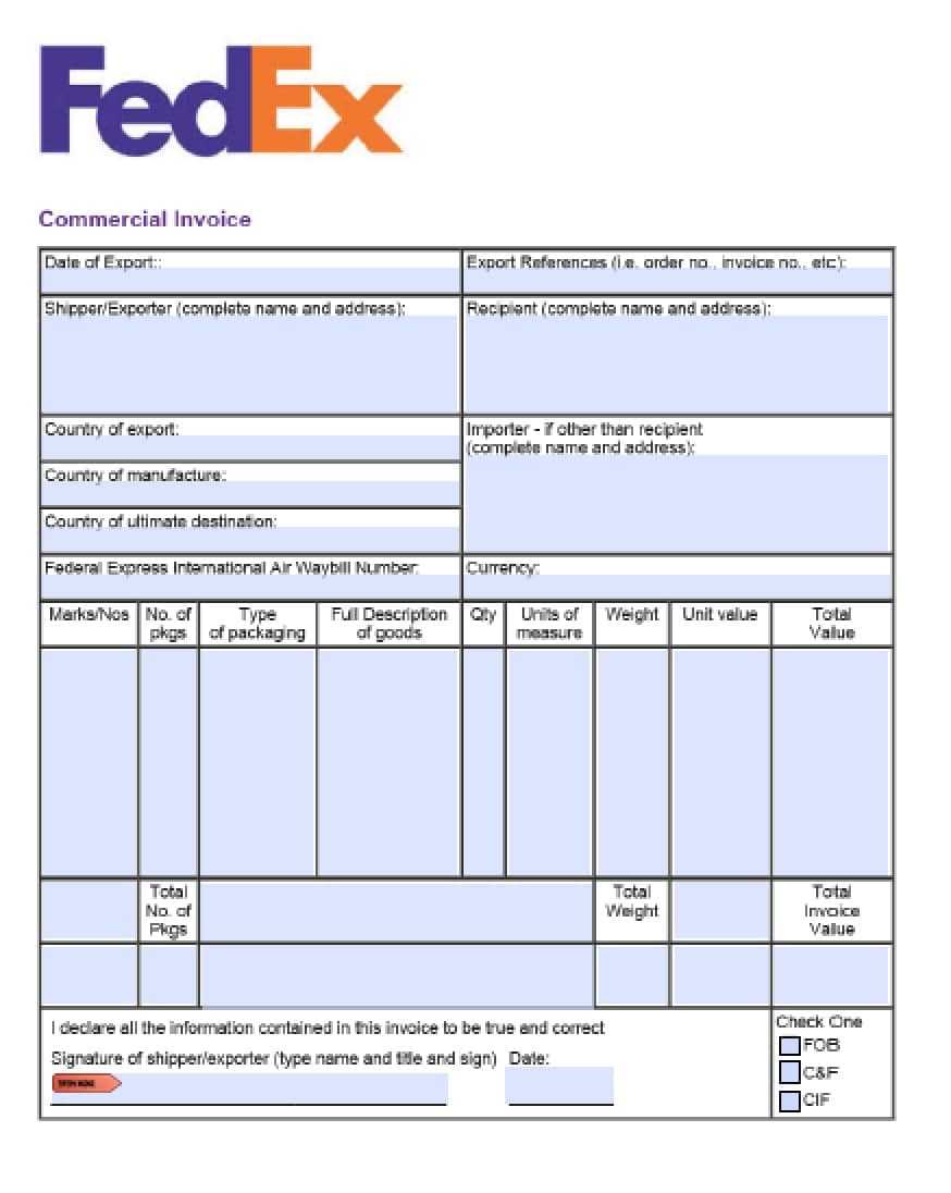 Free Fedex Commercial Invoice Template | Pdf | Word | Excel Within Commercial Invoice Template Word Doc