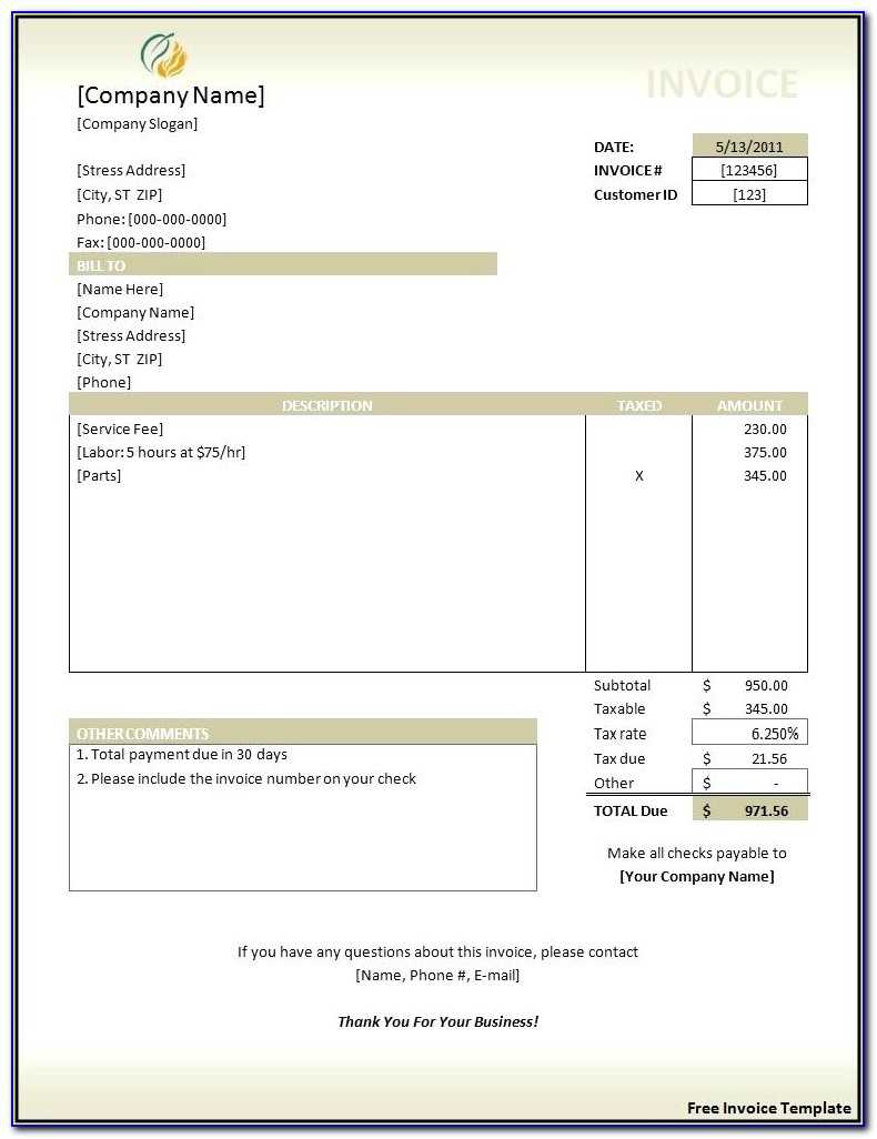 Free Invoices Templates | Marseillevitrollesrugby Intended For Free Downloadable Invoice Template For Word
