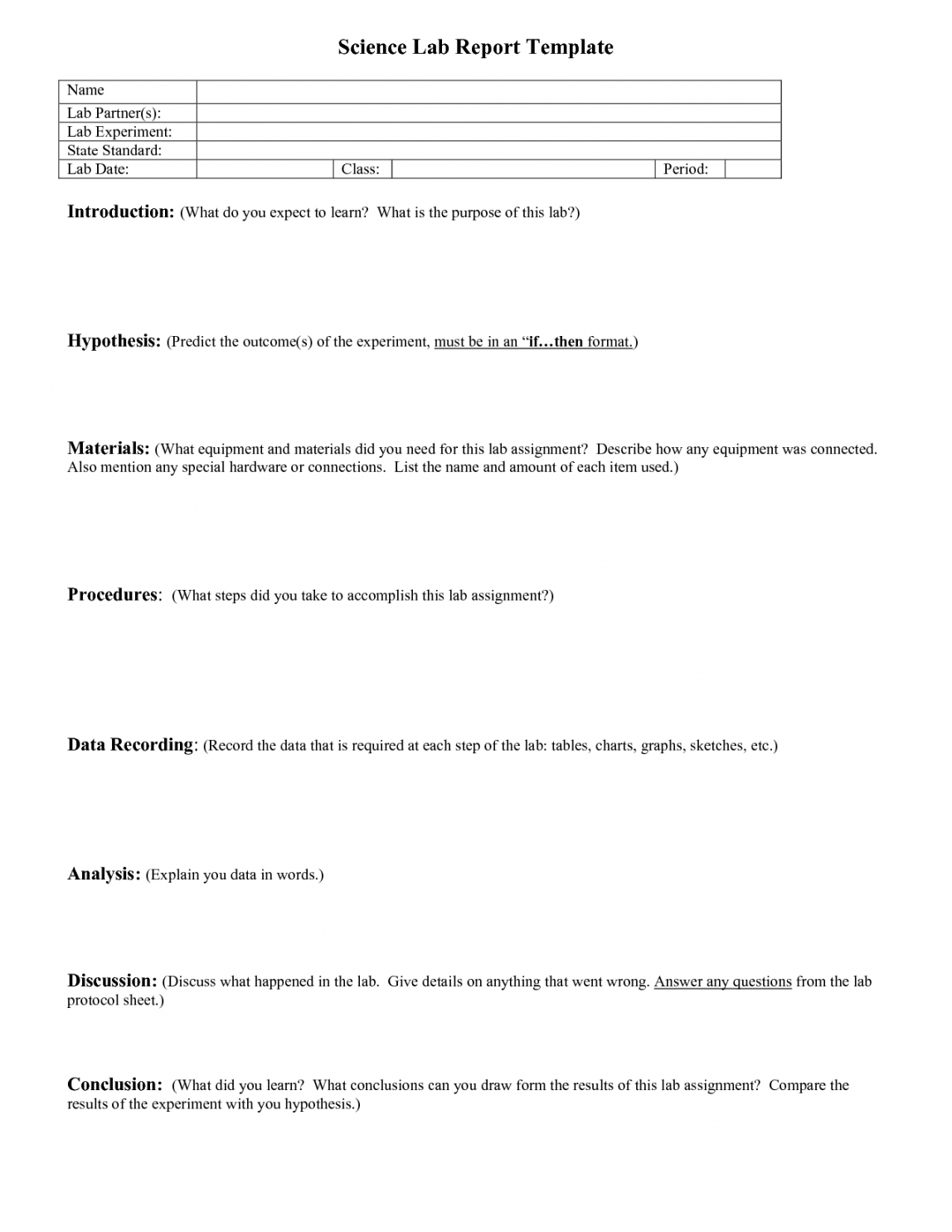 Free Lab Report Outline Science Lab Report Template School Regarding Lab Report Conclusion Template