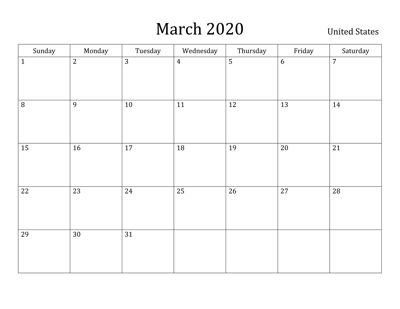 Free March 2020 Printable Calendar – Blank Templates – In Full Page Blank Calendar Template