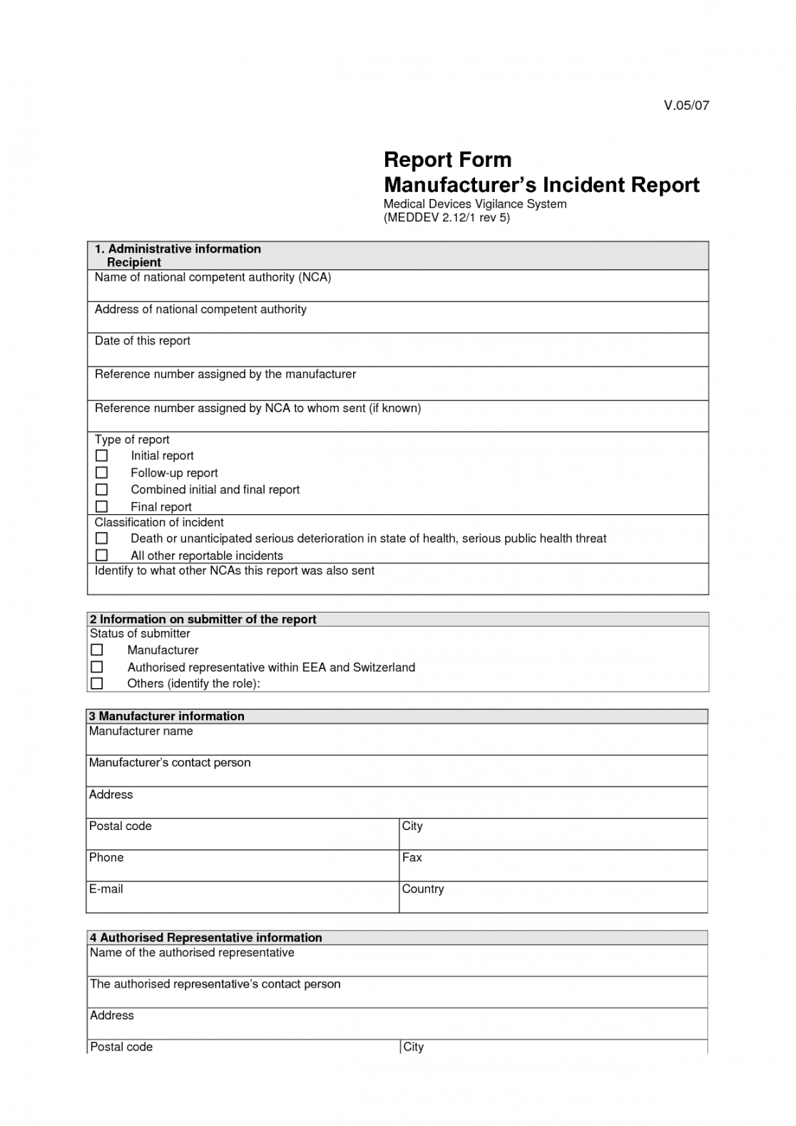 Free Medical Incident Report Form Template Medical Incident For Incident Report Form Template Doc