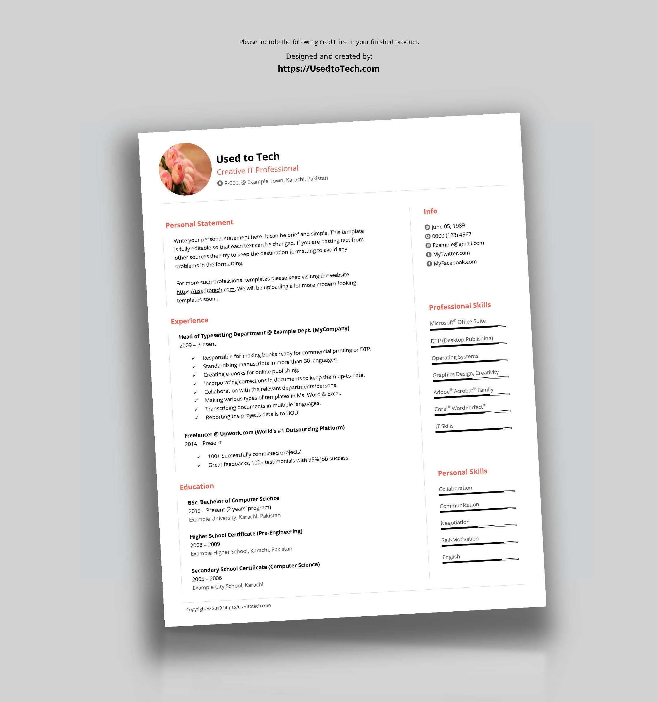 Free Minimal Cv Template In Ms Word – Used To Tech In How To Make A Cv Template On Microsoft Word