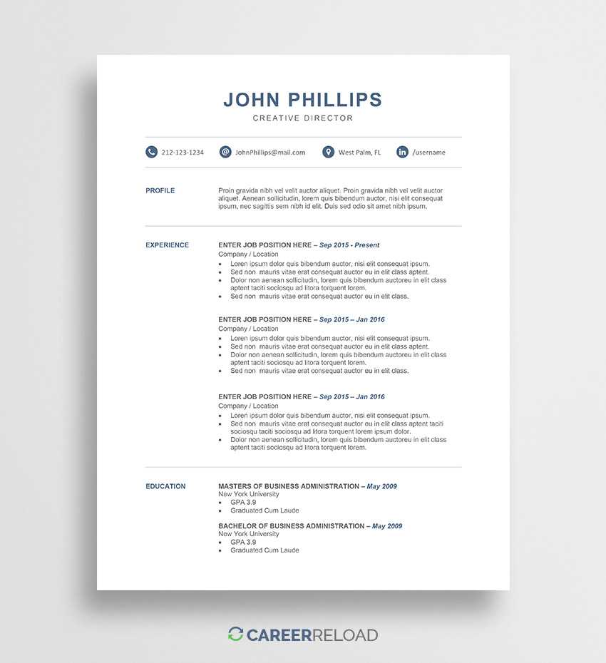 Free Modern Resume Template - John - Career Reload With Regard To Microsoft Word Resume Template Free