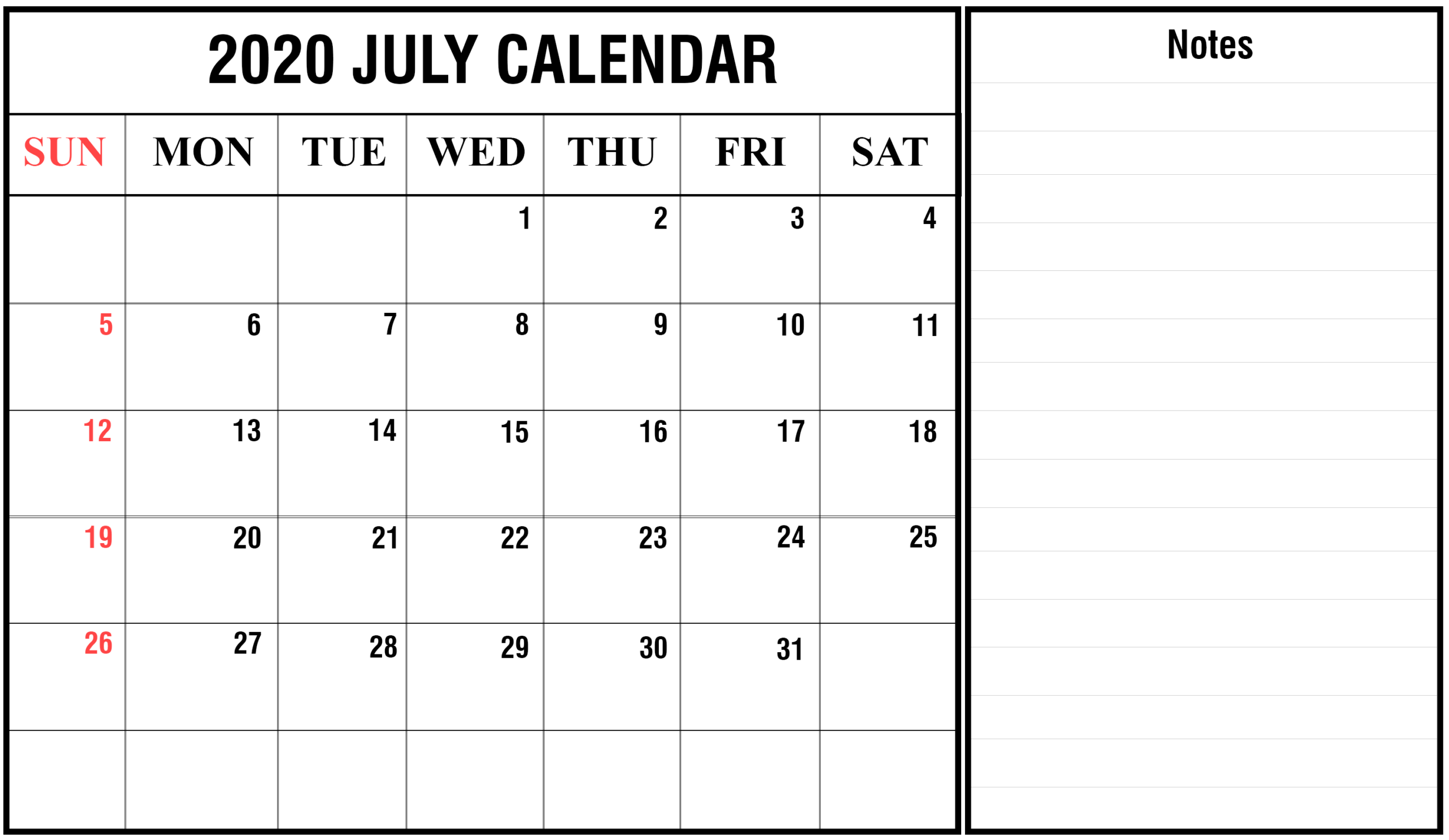 Free Monthly Printable July Calendar 2020 | Blank Printable Within Blank Activity Calendar Template